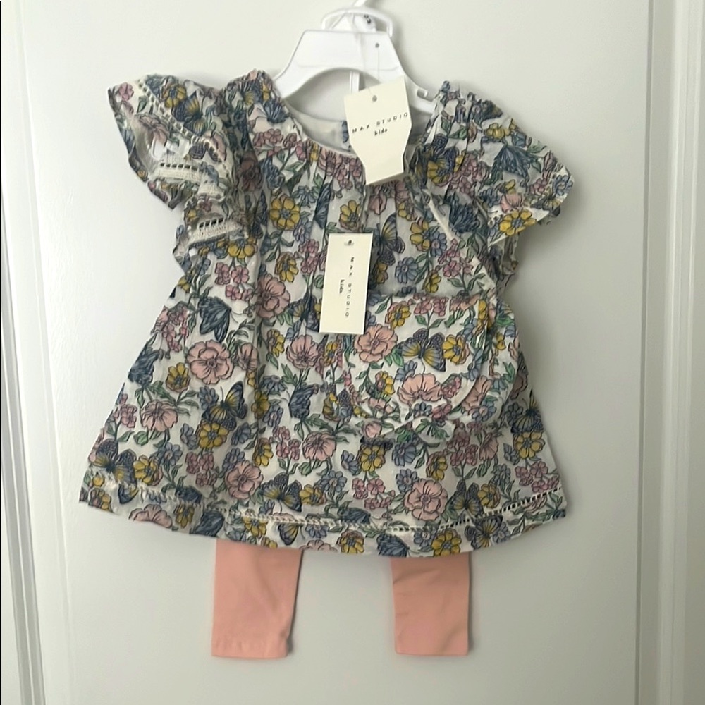 Floral Baby Dress w/ Pink Leggings & matching purse